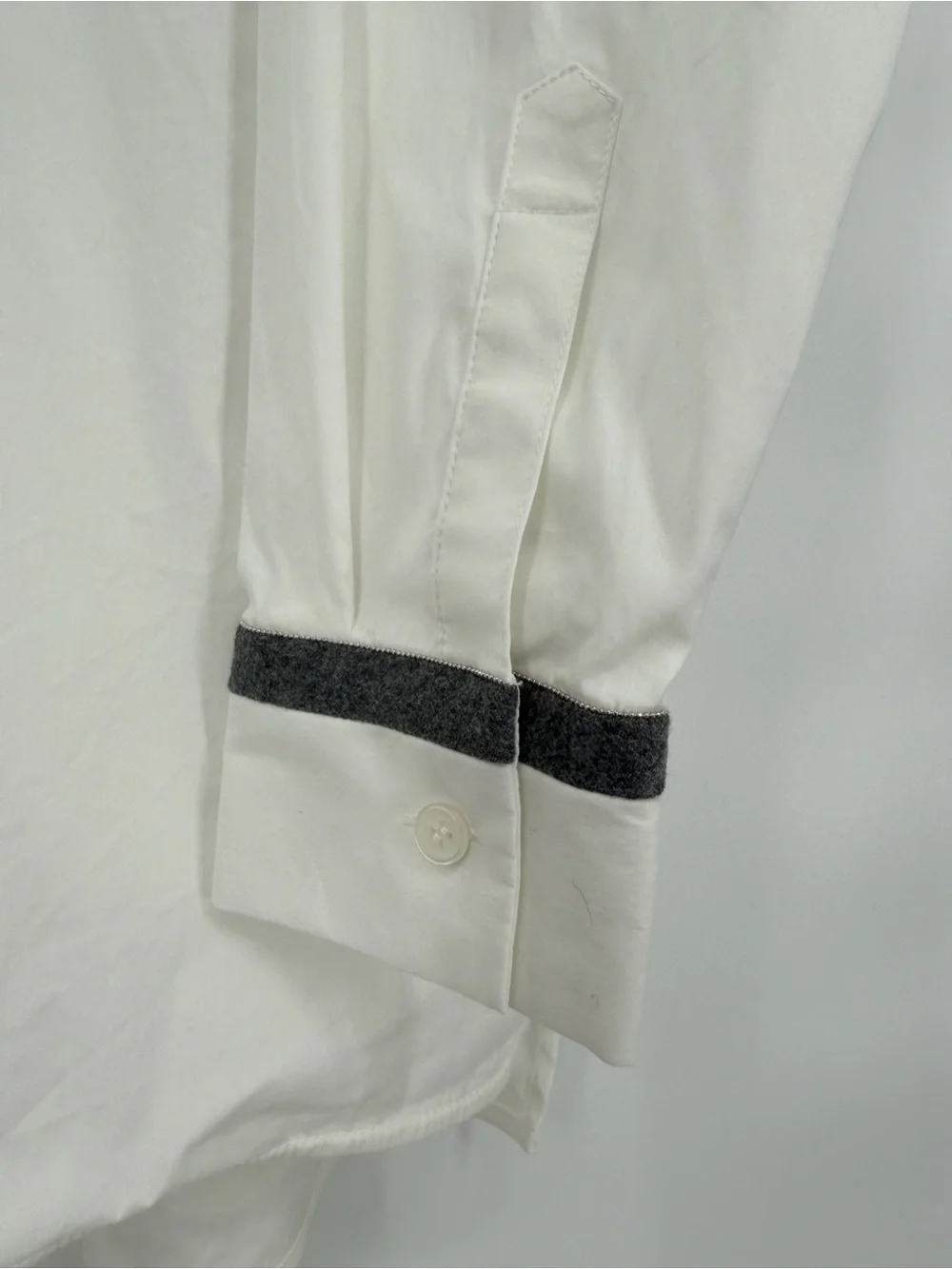 Lafayette 148 Jessie Crystal Monili Trim White‎ Poplin Shirt Tunic Top Size S